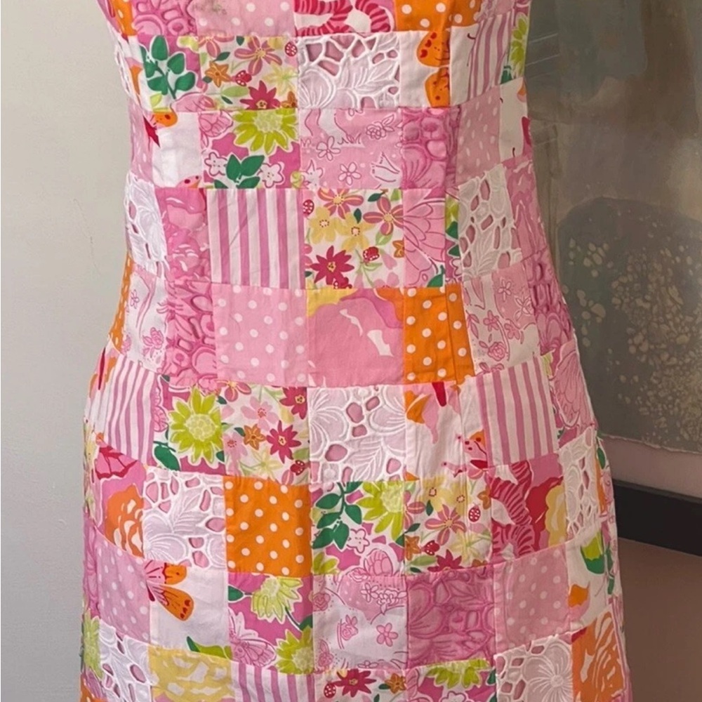 👗LILLY PULITZER VTG Retro 90s Quilted Patchwork Strapless Dress Sz 2 Pink NWOT - Picture 9 of 15